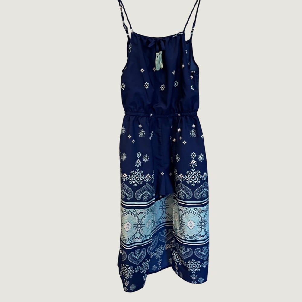Japna Kids Navy‎ Blue Paisley Skort Maxi Dress High Low Tassels Girls Size 8